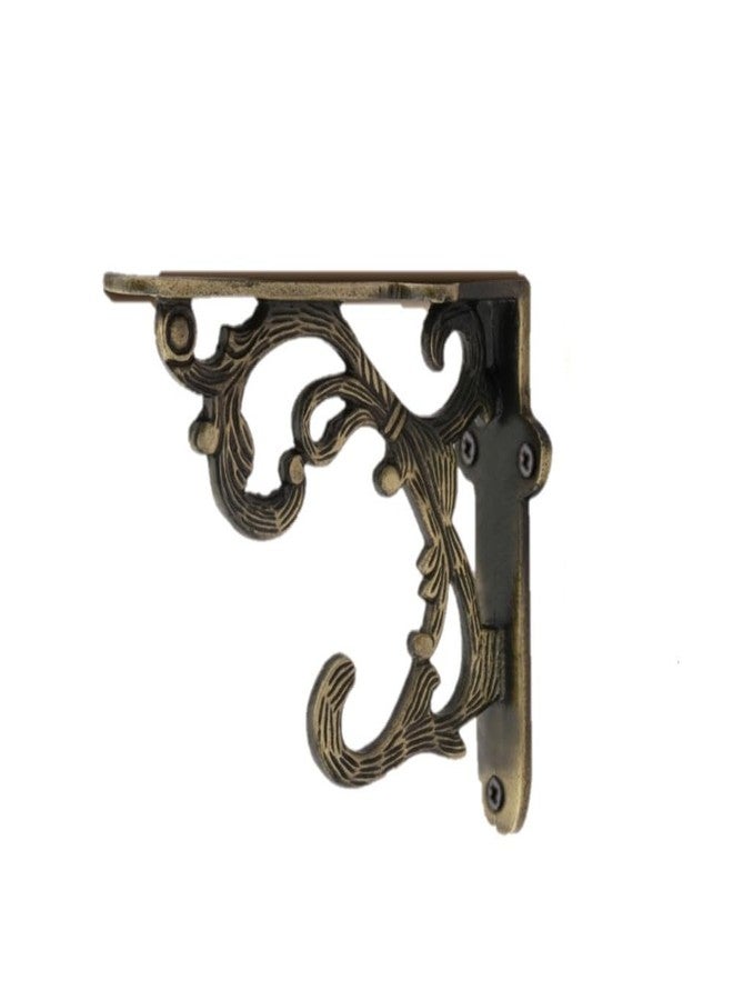 GHAR DWAR Metal Handcrafted Shelf Bracket for Floating Shelves L Angle Decorative L Shaped Corner Brace Joint Heavy Duty Wall Mounted Shelf Supporter Corner Brace Holder (Pack of 2, Brass Antique) - Image 3